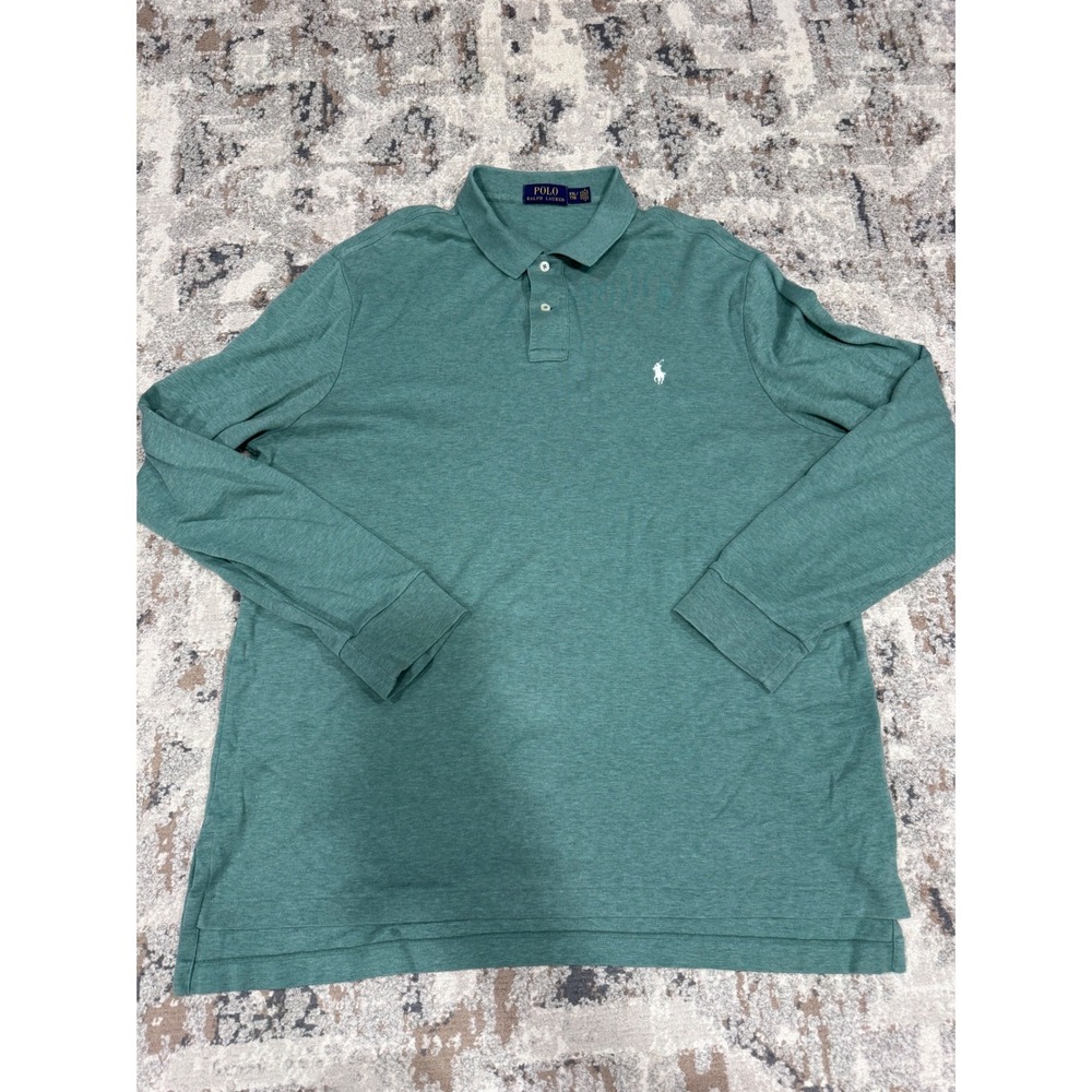 Polo Ralph Lauren Mens XXL Long Sleeve Polo Shirt Heather Green Pony Logo Golf